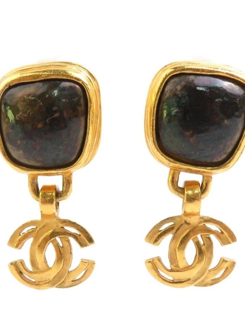 CHANEL Vintage CC Logo Clip on Earrings Gold Metal/Stone